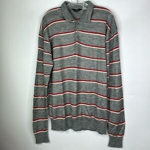 Vintage South Channel Acrylic Gray Red White Striped Collared Henley Sweater XL